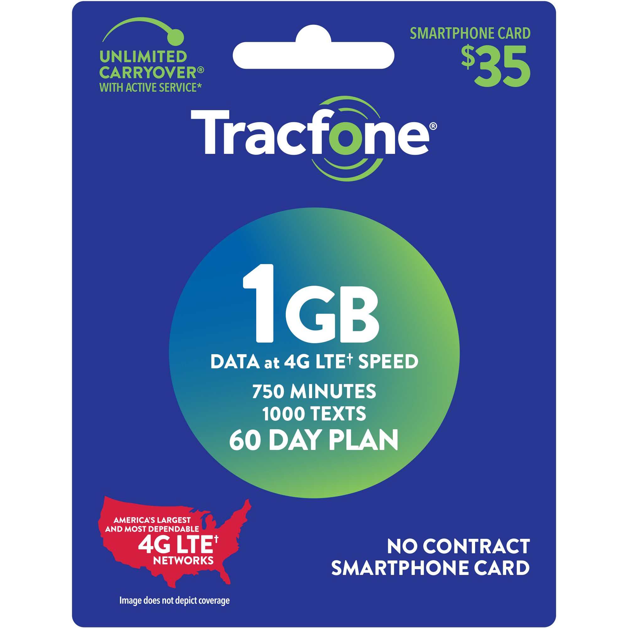 Tracfone 35 Smartphone 60 Day Plan, 750 Min/ 1000 Txt/ 1GB Data ePIN