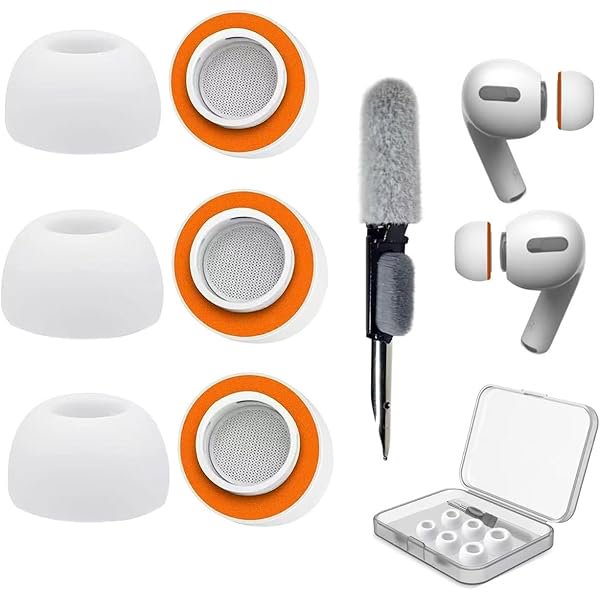 wonima44 Memory Sponge AirPods 2 Generations Ear Tips Replacement Set with Cleaning Tool for AirPods Pro Ear Tips Replacement 3Pairs L/M/S White add Orange Add Silicone Memory Foam rebounces Slowly