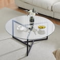 thumbnail image 3 of CLIPOP Circle Coffee Table with Tempered Glass Top, Stylish Round Glass Coffee Table with Adjustable Feet & Triangle Structure Metal Frame, Perfect for Living Room, Home Office(Clear Glass Top), 3 of 9
