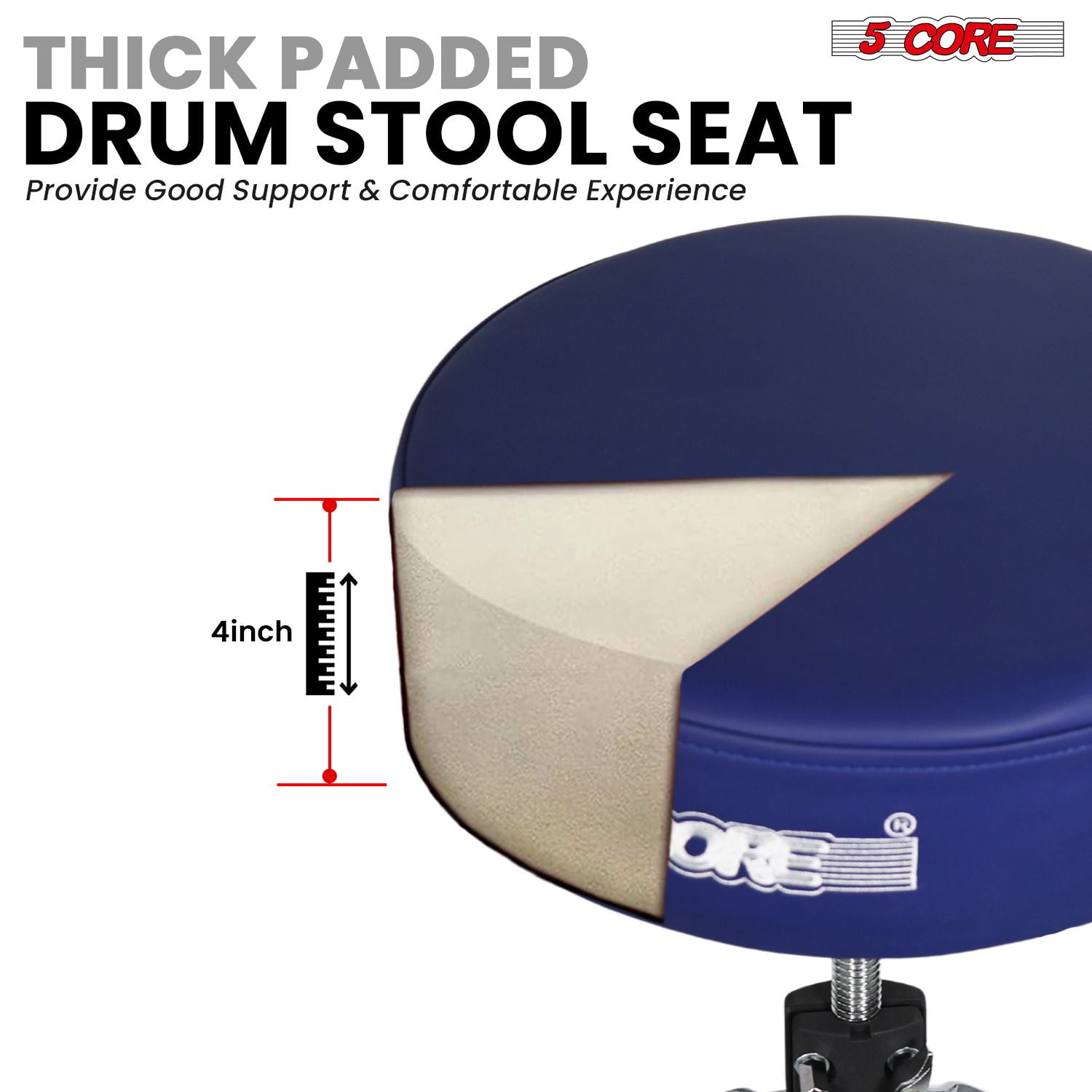 Drum Throne 4" Thick Padded Guitar Stool 441Lb Capacity 20-26' Adjustable Drummer Chair