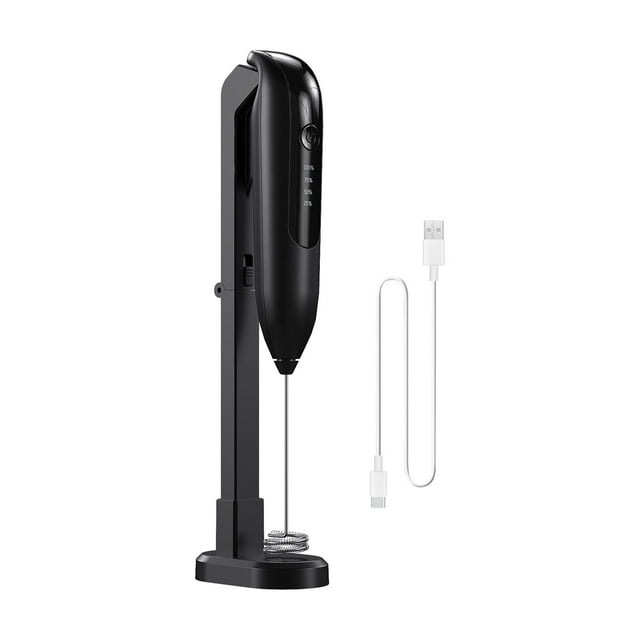 DOLITY Electric Milk Frother Handheld Coffee Whisk Beater Whisk Drink Mixer for Frappe black