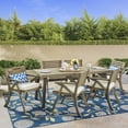 thumbnail image 2 of GDF Studio Spanish Bay Outdoor 7 Piece Acacia Wood Dining Set with Cushions, Gray, Rustic Metal, and Cream, 2 of 10
