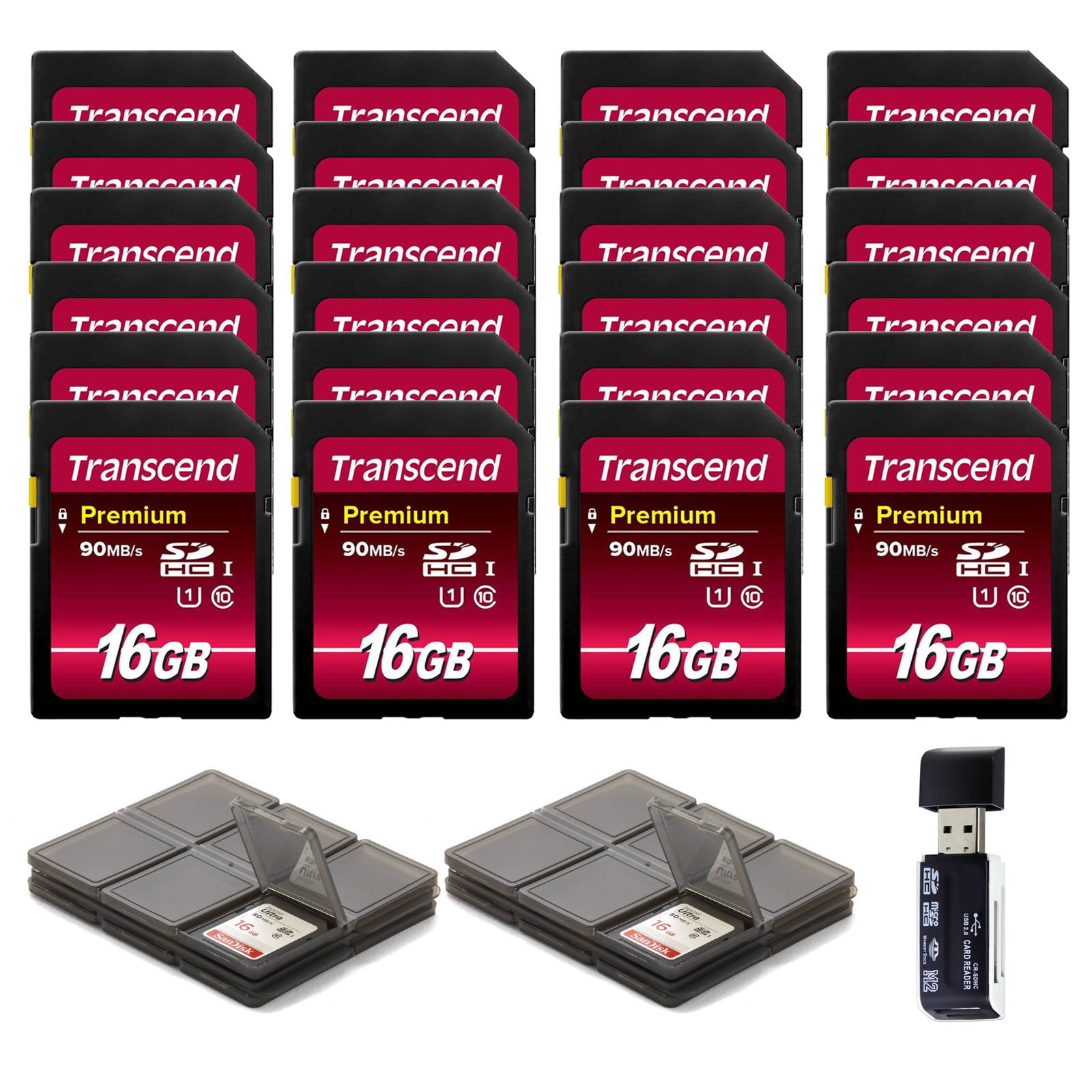 Transcend 16GB SDHC Class10 UHSI 400X Memory Card (24Pack) + SD Card