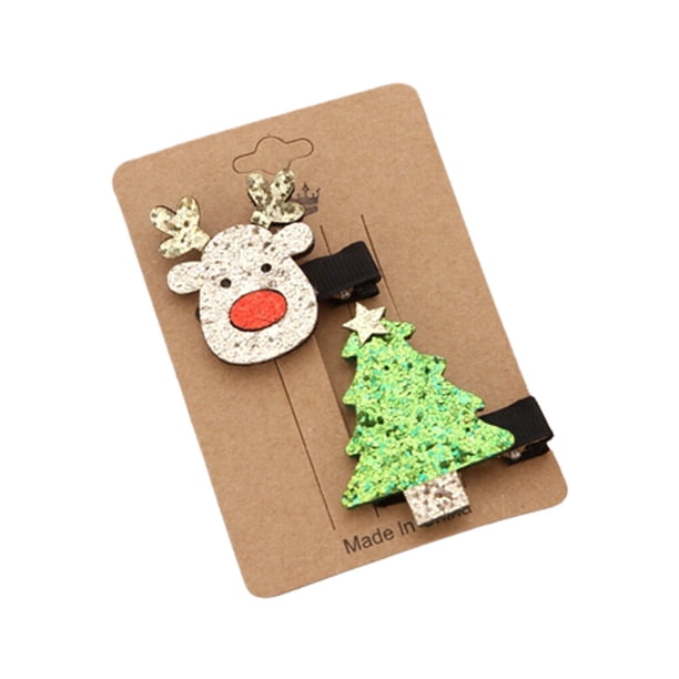 Monstrate 1 Juego de pinzas para el pelo de pato de Navidad, lentejuelas, muñeco de nieve, bayas rojas, horquillas, Festival, árbol de Navidad, Kits de decoración para fiestas Alce/Árbol de Navidad