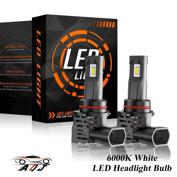 HB4/9006 LED Headlight Bulbs Hi/Low Beam, 100,000LM 600% Ultra-Bright Bulb, 6000K White, 500% Brightness with Fan, Plug-N-Play, CANbus Ready, pack of 2