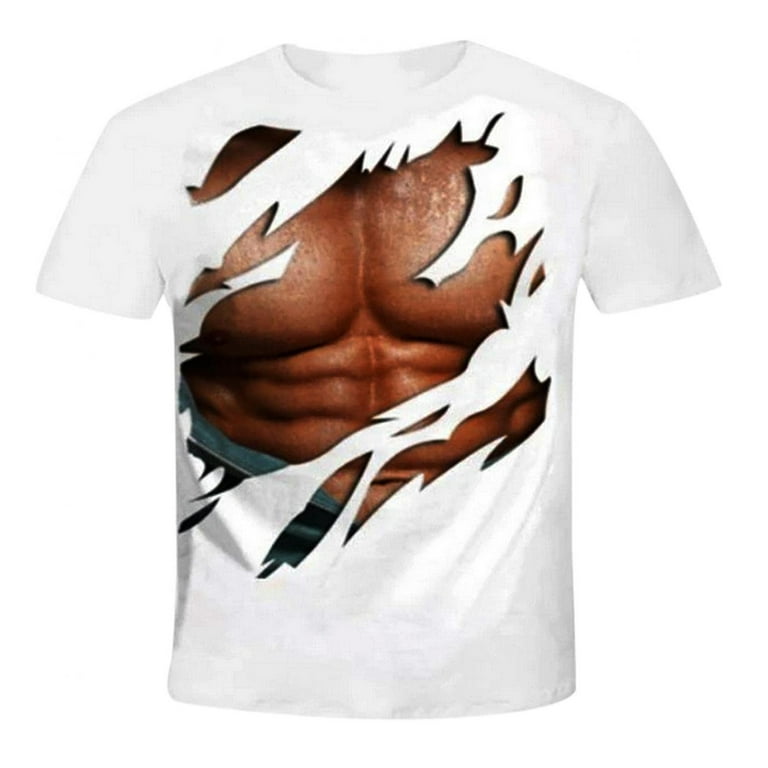 Fake Muscle Under Clothes Shirt Chest Six Pack Abs T-Shirt T-Shirt :  : Fashion