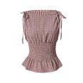 thumbnail image 4 of Bibifish Womens Tank Tops Gingham Print Tie Shoulder Sleeveless Camisole Smocked Waist Peplum Summer Casual Tops, 4 of 5
