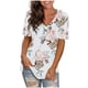 thumbnail image 1 of Moda femenina cuello en V impresión digital encaje hueco manga corta top MABOTO Blanco L, 1 of 4