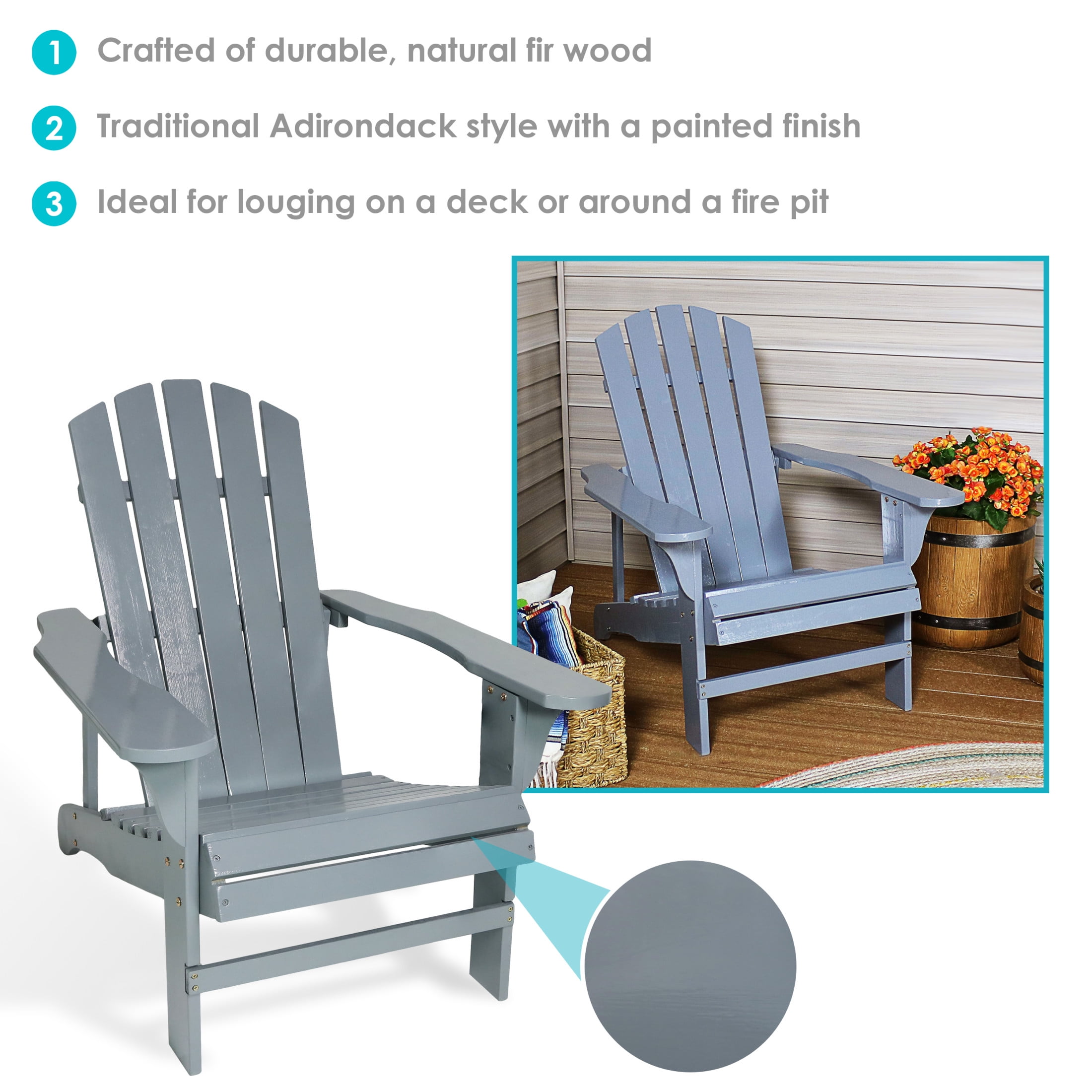 Sunnydaze Coastal Bliss Fir Adirondack Chair - Gray
