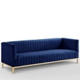 thumbnail image 6 of Maklaine Velvet Tuxedo Sofa with Y-Metal Base in Navy Blue/Gold, 6 of 9