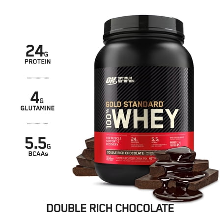 Optimum Nutrition Gold Standard 100% Whey Protein Powder, Double Rich Chocolate, 24g Protein