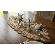 Beige and Gold Table Runner, Handmade Beads Table Runner, Designer Table Topper 13X36 Inches