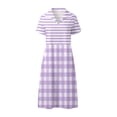 thumbnail image 4 of ZHOGXU Womens Summer Dresses Short Sleeve Lapel Plaid Striped Print A Line Elegant Relaxed Fit Shirt Dress For Casual Daily Wear,Purple,Xl, 4 of 5