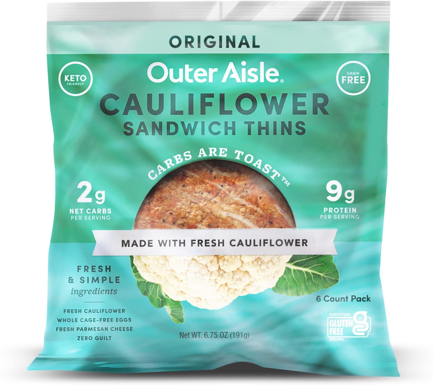 Outer Aisle Cauliflower Bread Keto, GlutenFree, Low Carb Cauliflower