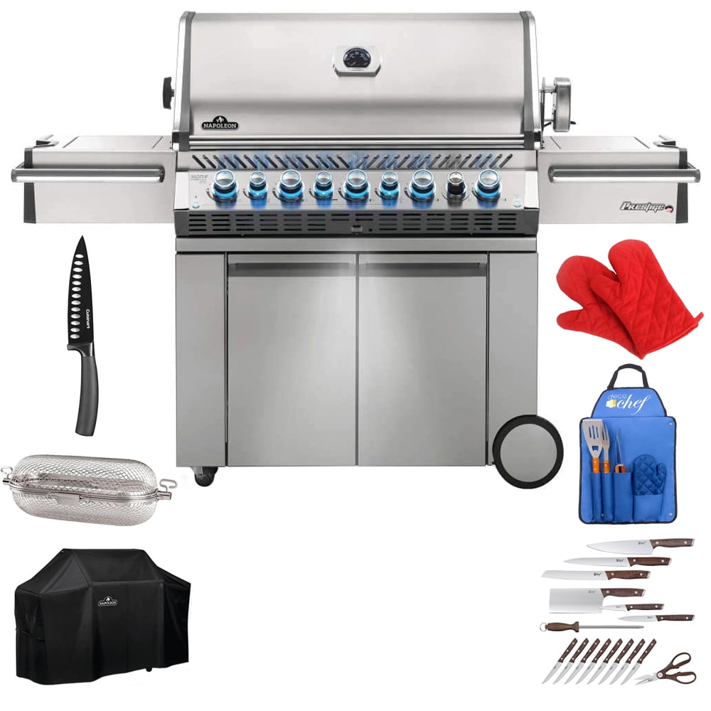 Napoleon PRO665RSIBPSS-3 Prestige PRO 665 RSIB Propane Outdoor Grill with 5 Burners Bundle with Grill Cover, Rotisserie Grill Basket, 16pc Knife Set, Tool Set, Oven Mitt and 6" Chef's Knife - Walmart.com