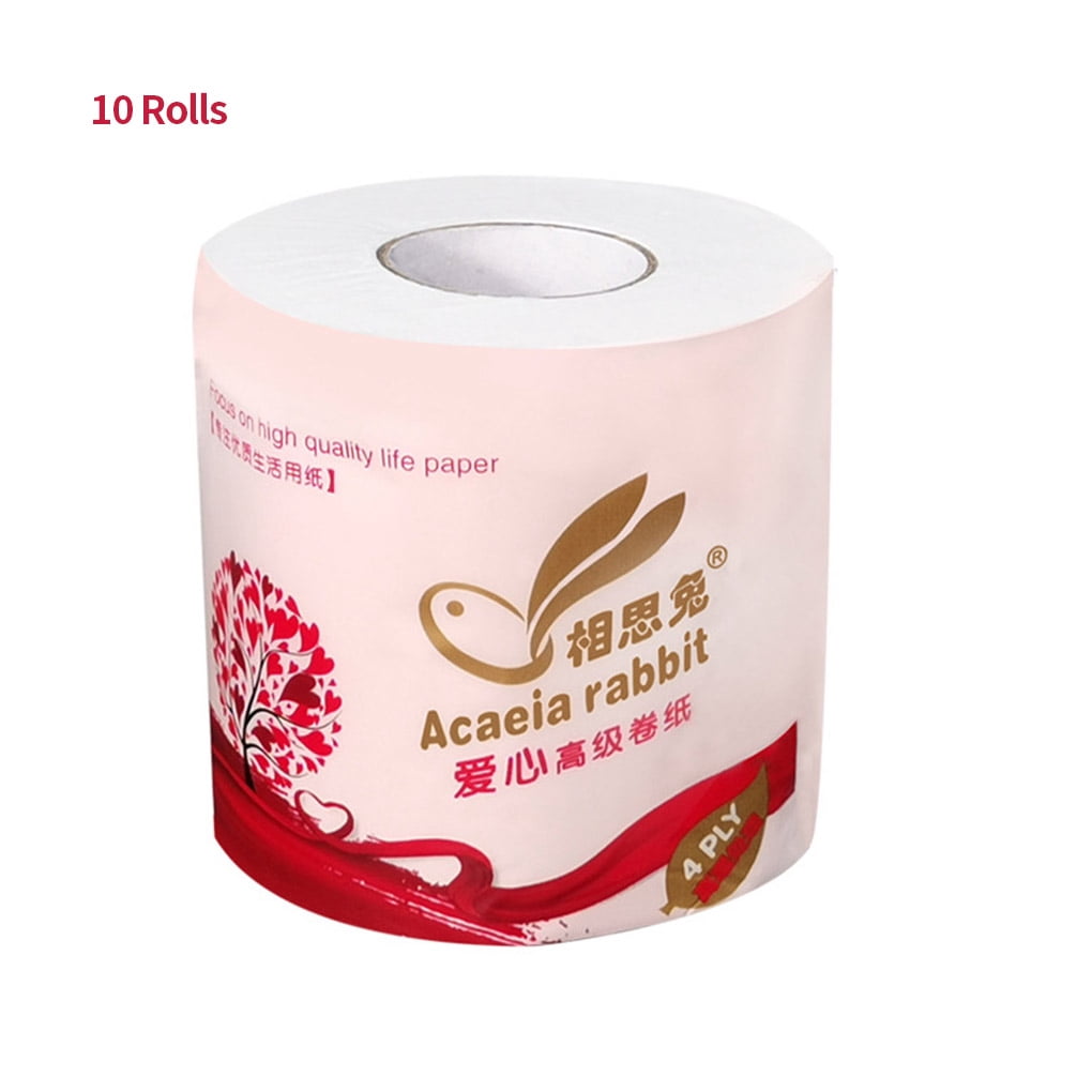 kurtrusly 10 Rolls Toilet Paper 4 Ply Wood Pulp Roll Paper Towel Tissues Home Toilet Roll Napkins