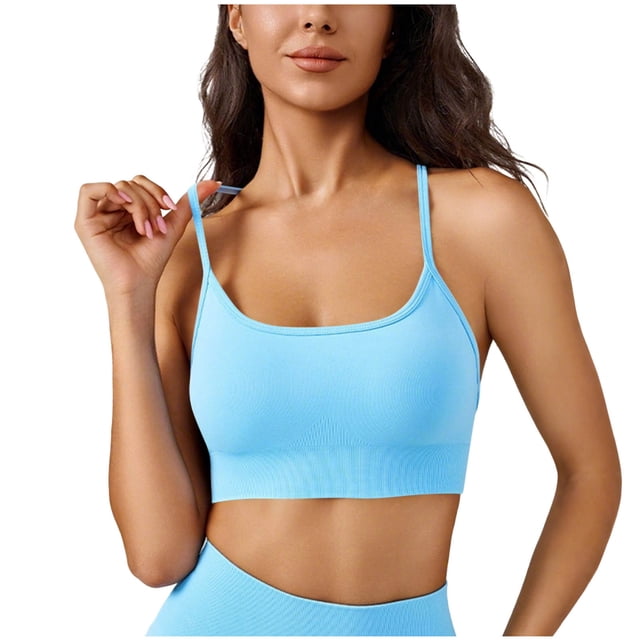 Mujeres de color sólido cuatro filas ajustable inalámbrico sujetador doble hombro yoga deportes sujetador a prueba de choques, ejercicio deportes sujetadores para mujeres