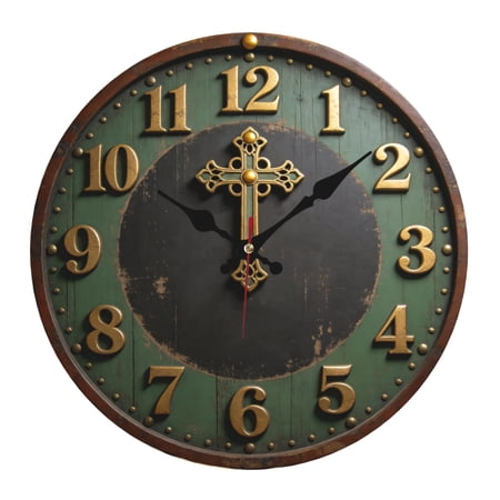 Vintage Cross Print Wall Clock Battery Operated 10 Inch Silent Non Ticking Design Country Rustic Retro Decorative for Bathroom Kitchen Living Room BedroomVintage Cross