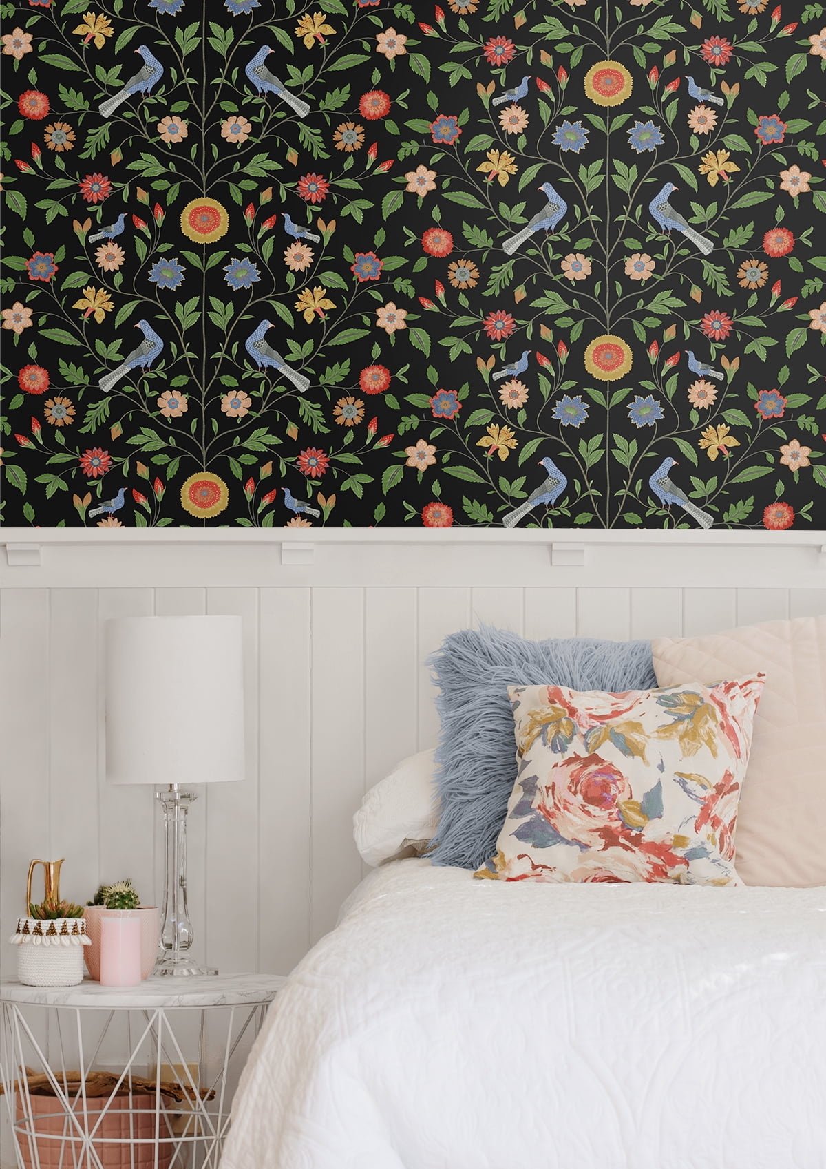 NextWall  Bird Toile Peel and Stick Wallpaper 20.5 in. W x 18 ft. L - Onyx