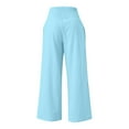 thumbnail image 6 of Aboser Womens Cotton Linen Palazzo Pants with Pockets Smocked High Waisted Pants Loose Fit Beach Lounge Pants Flowy Wide Leg Travel Trousers Sky Blue XL, 6 of 6