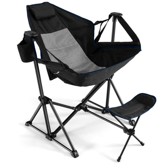 GVN Hammock Camping Chair with Retractable Footrest and Carrying Bag-Black, Outdoor Camping Chairs for Adult Hiking Fishing Beach