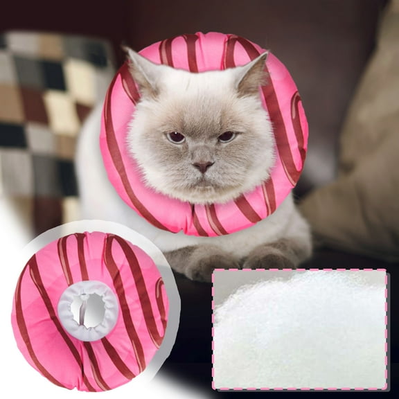 Pet Elizabeth Donut Collar - Soft Protective Recovery Neck Cone, Adjustable Anti-Bite Grooming Headgear for Dogs & Cats, Cute Costume for Post-Surgery Healing, Hot Pink, L
