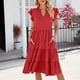 thumbnail image 2 of Vestido de Verano de Manga Corta para las Mujeres Moda Casual Cuello en V Vestido con Ruffles, Poliéster Ligero de Color Sólido para Fiestas, Bodas Y Diario, 2 of 8