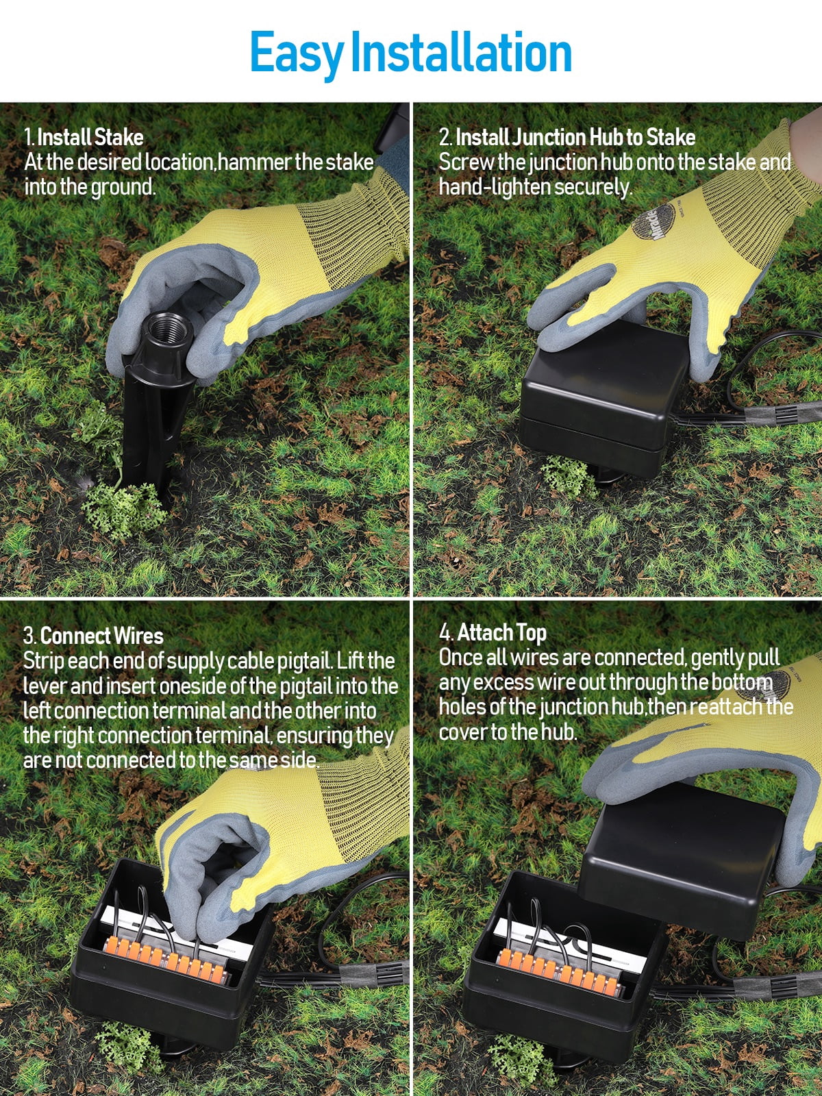 2 Pack 10-Way Junction Hub, 12-15V AC/DC Low Voltage Outdoor Landscape Light Connector Box, Fits 9-21 Gauge Wires, IP65 Waterproof