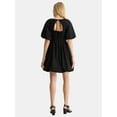 thumbnail image 4 of Time and Tru Women's and Women's Plus Cotton Bubble Hem Mini Dress with Puff Sleeves, Sizes XS-4X, 4 of 4