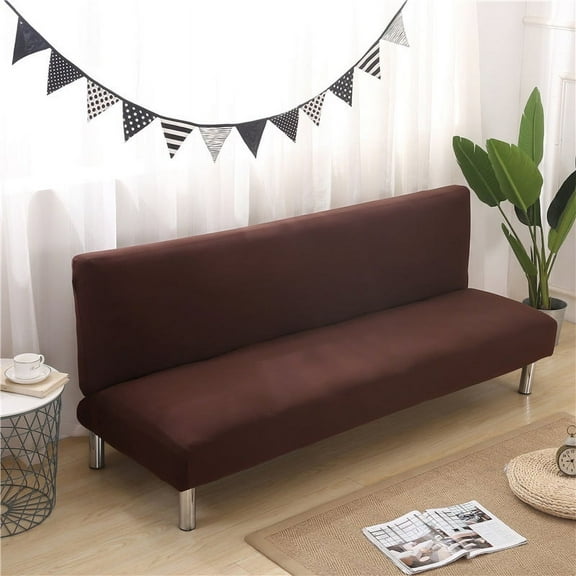 LiveGo Armless Sofa Bed Cover Stretch Spandex Futon Slipcover Folding Sofa Bed Cover with Elastic Bottom Solid Color Couch Cover Furniture Protector Without Armrests