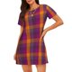 thumbnail image 1 of Easygdp Orange and Purple Plaid Camisón de manga corta para mujer, informal, estampado, 1 of 6