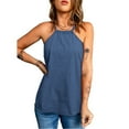 thumbnail image 3 of Usmixi Womens Tank Tops Solid Round Neck Sleeveless Shirts Loose Lightweight Denim Halter Strap Vest Blouse Light Blue M, 3 of 6