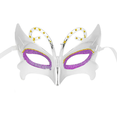 Unique Bargains Fancy Dress Glitter Pattern Rhinestone Decor Silver Tone Party Mask for Woman