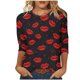thumbnail image 1 of Camisetas Casuales de las Mujeres 3/4 Manga Cuello Redondo Impreso Blusa Imitación Estante Tela, Camiseta de Moda Superior para el Hogar Diario Y Desgaste Casual Todo el Año, 1 of 1