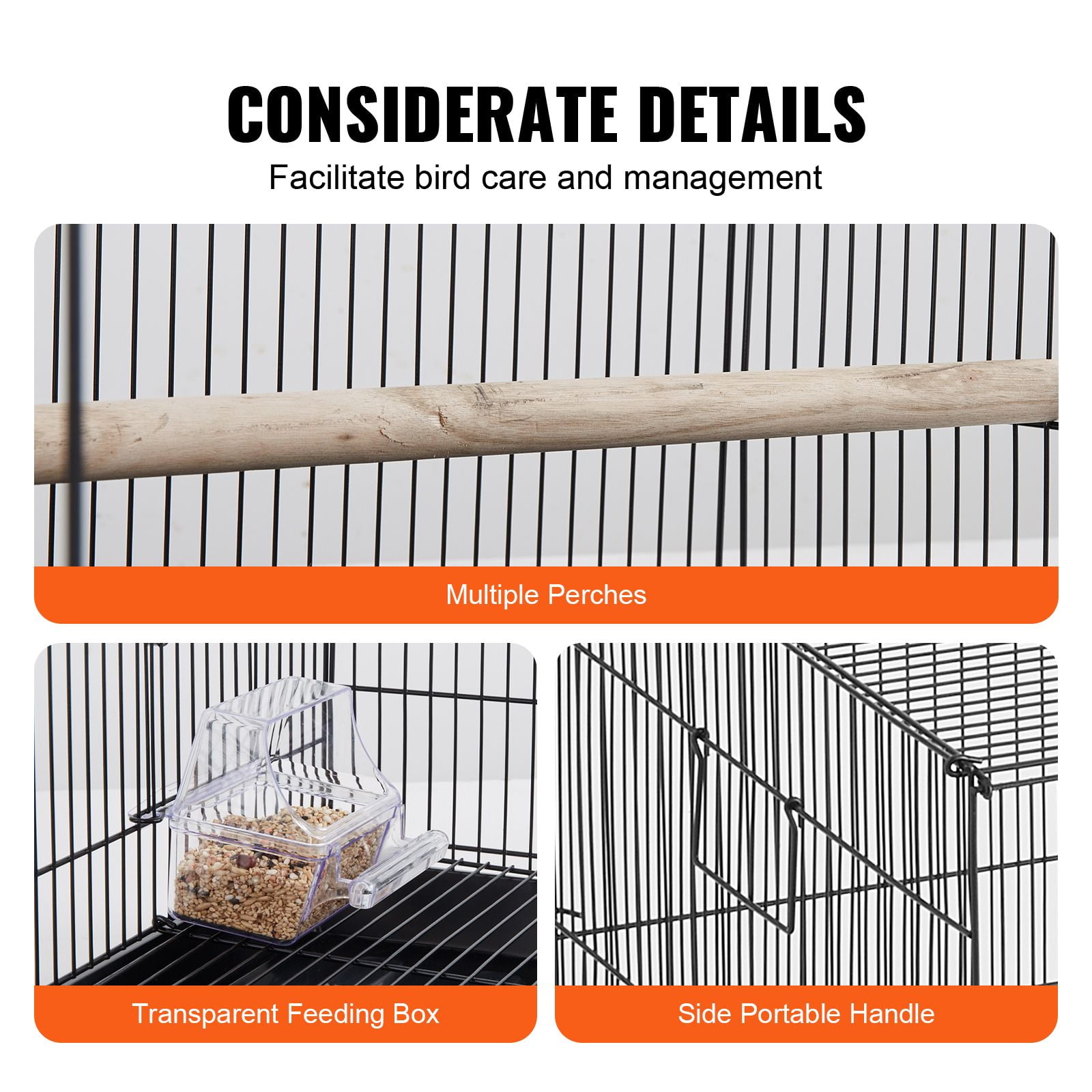 30 inch Bird Cage, Metal Large Parakeet Cages for Cockatiels Small Parrot Budgies Lovebirds Canaries, Pet Bird Cage with Rolling Stand and Tray