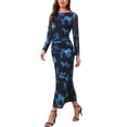 thumbnail image 4 of INSPIRE CHIC Women's Floral Bodycon Dress Long Sleeve Ruched Boat Neck Cocktail Maxi Mesh Dress S Black, 4 of 6