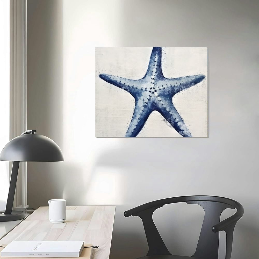 Nawypu  Starfish Canvas Wall Art Blue And White Painting Pictures Coastal Artwork for Living Room Bathroom Bedroom Decor