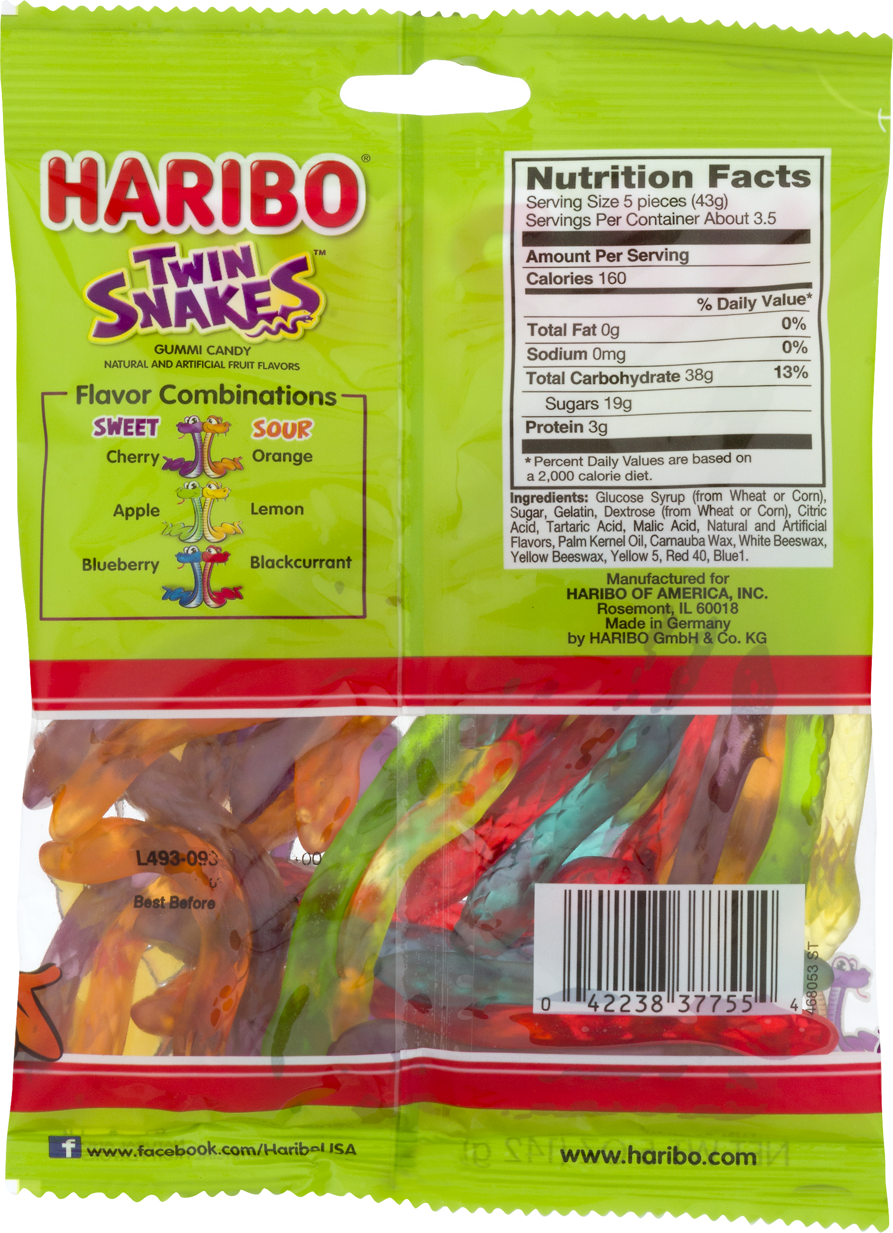 (2 pack) Haribo Twin Snakes Sweet & Sour Gummi Candies, 5 Oz.