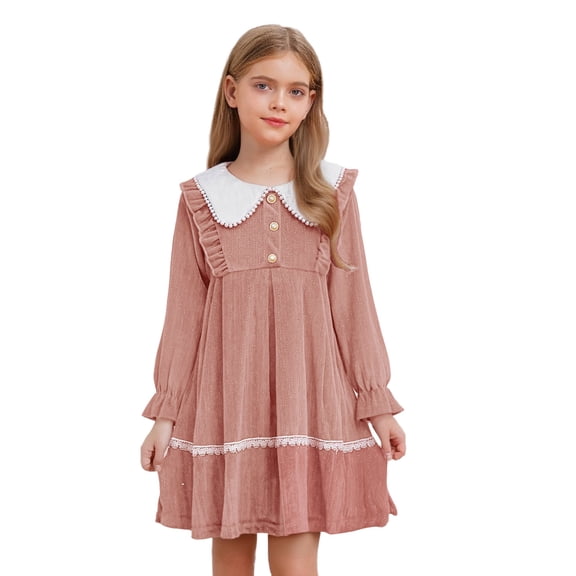 TSSOE Girls Autumn Winter Elegant A Line Velvet Dress Birthday Gift Princess Clothing Wedding Party Festive Dresses Pink 120/2
