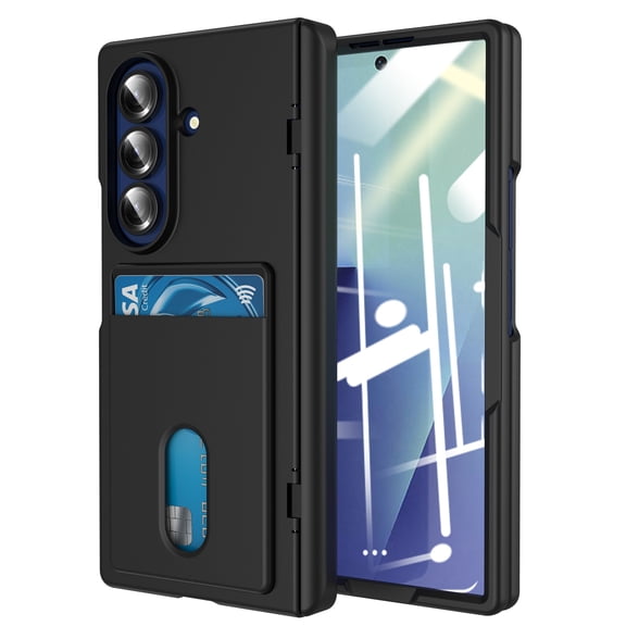 for Samsung Galaxy Z Fold8 Ultra Case with Card Holder, 360° Full Coverage Protection Built in Front Screen Protector Hinge Protection Military Grade Drop Protective Case Cover, Black