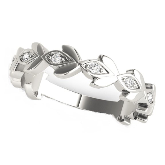 AoneJewelry 10K Diamond Leaf Shape Designed Wedding Band In Solid Rose, White & Yellow Gold