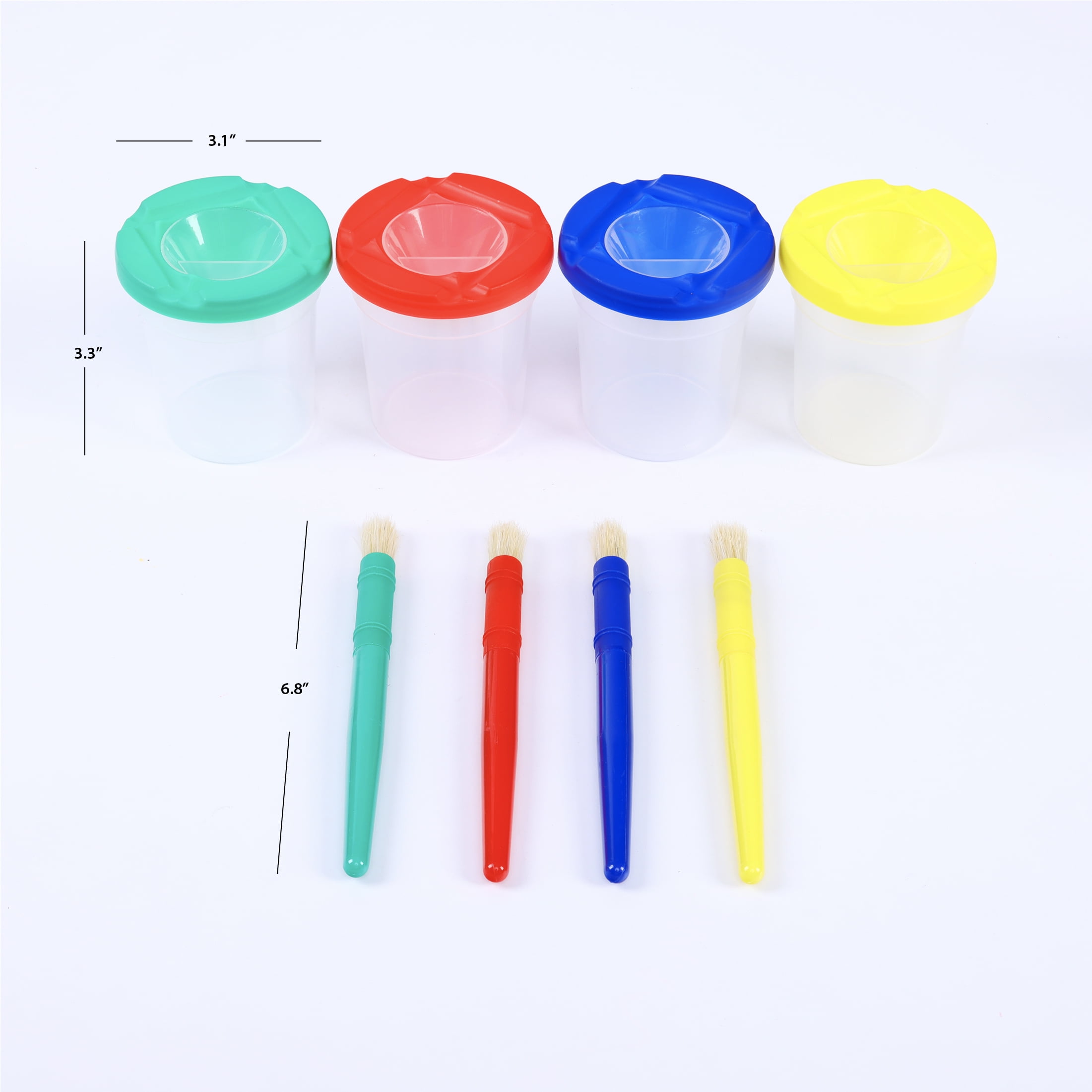 Hello Hobby Spill-Proof Craft Paint Cup with Color Hog Bristle Paint Brushes, 8 Pieces