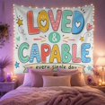 thumbnail image 2 of Loved & Capable Affirmation in Colorful Hearts and Stars, Playful Illustration for Kids, Positive Wall Art, Back to School Gift, Tapestry Wall Hanging for Bedroom and Den, 2 of 7