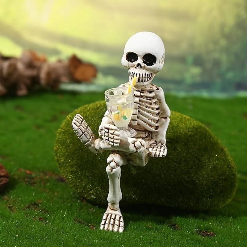 Weather-Resistant Skeleton Statue 5.1 Inch for Garden and Flower Pot Decoration