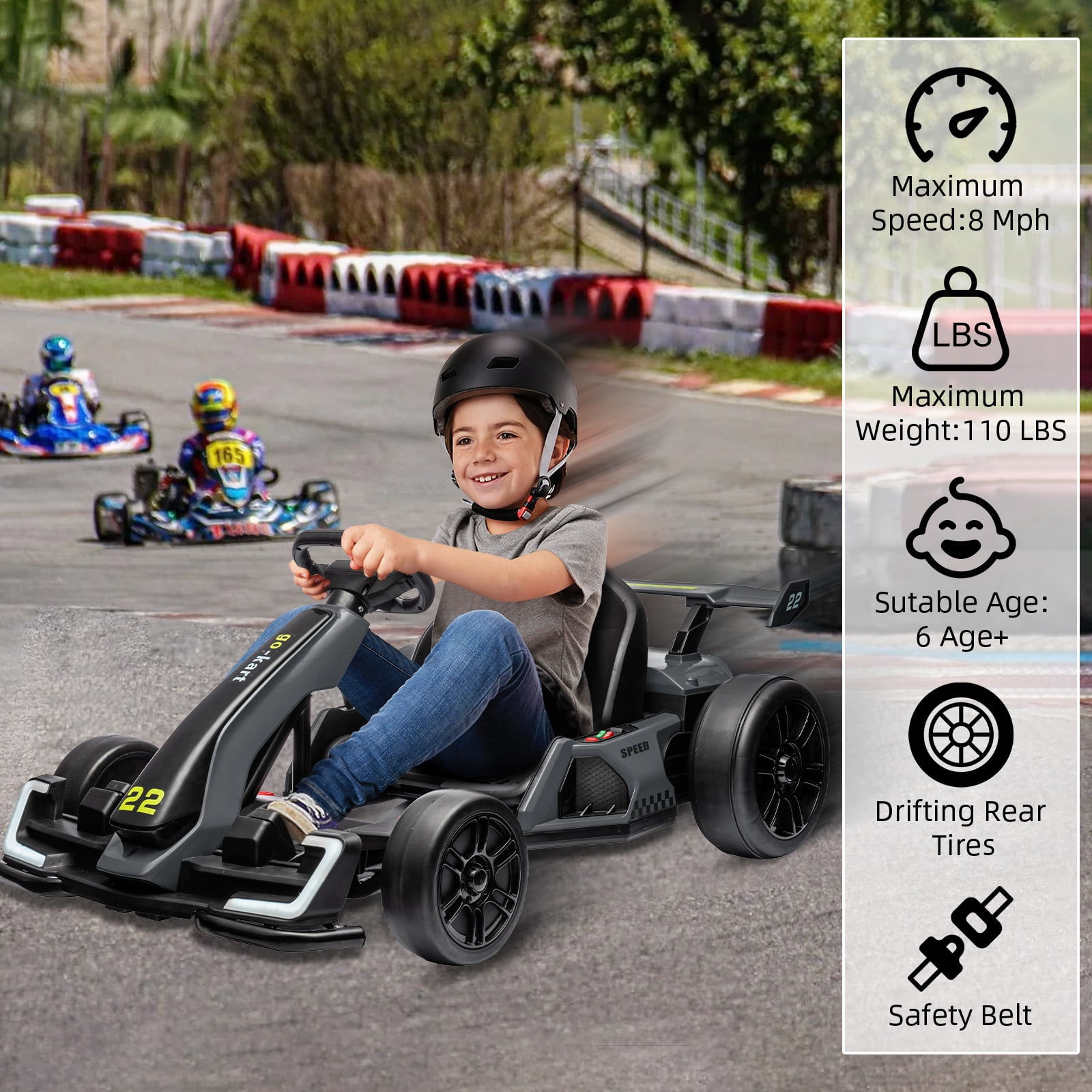 24V Kids Go Kart,300W Powerful Electric Drift Kart Car with Adjustable Seat