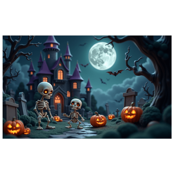 Skeleton Design Halloween Party Decoration Spooky Night Gothic Theme Graveyard Backdrop for Halloween Party Indoor Decoration Costume Party