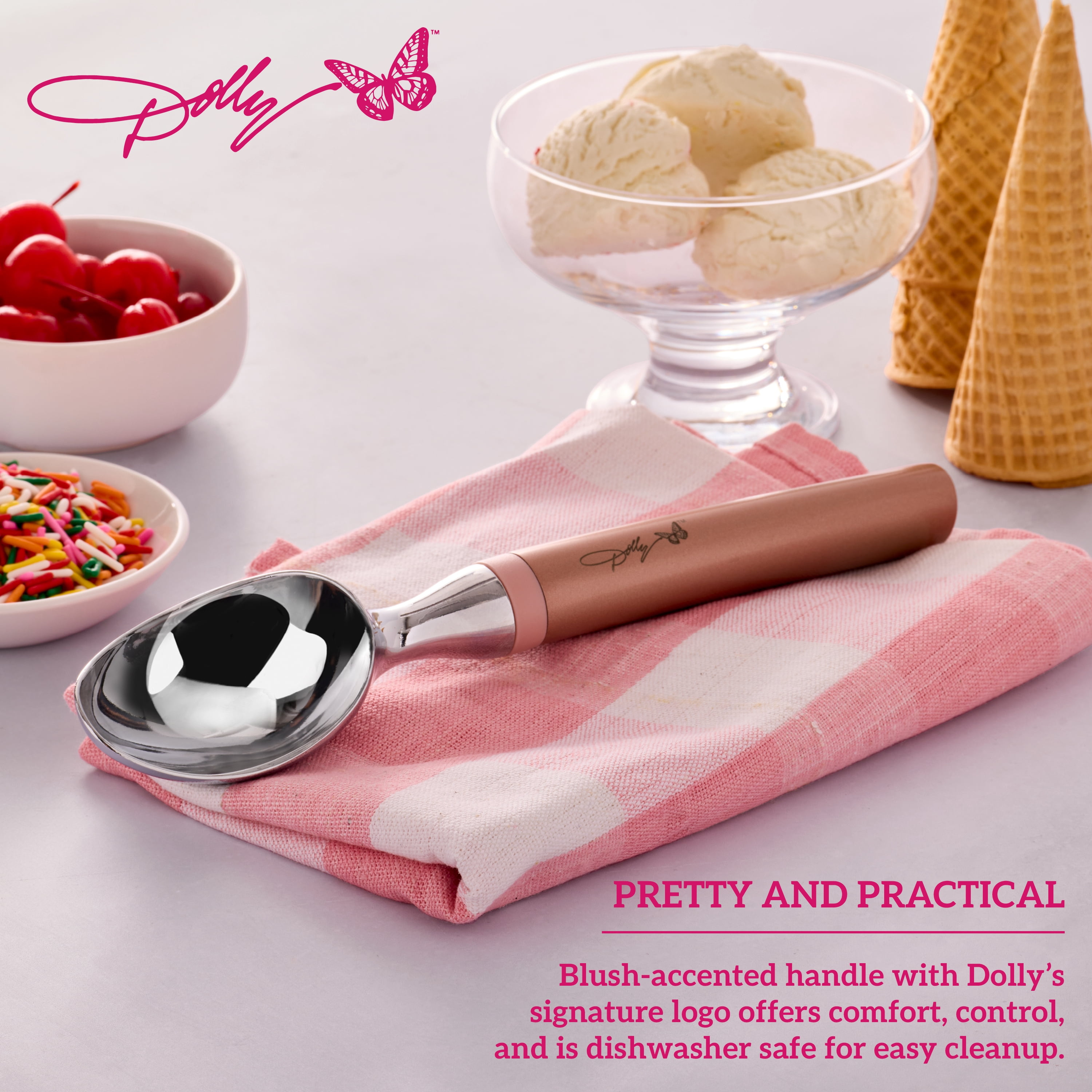 Dolly Parton Stainless Steel Ice Cream Scoop, Blush