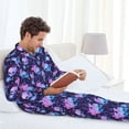 thumbnail image 6 of Naloa Skull starry sky flower leaf Men’s Pajamas Set - Long Sleeve Button Down Sleep Shirt and Pajama Bottoms Sleepwear Set-Medium, 6 of 7