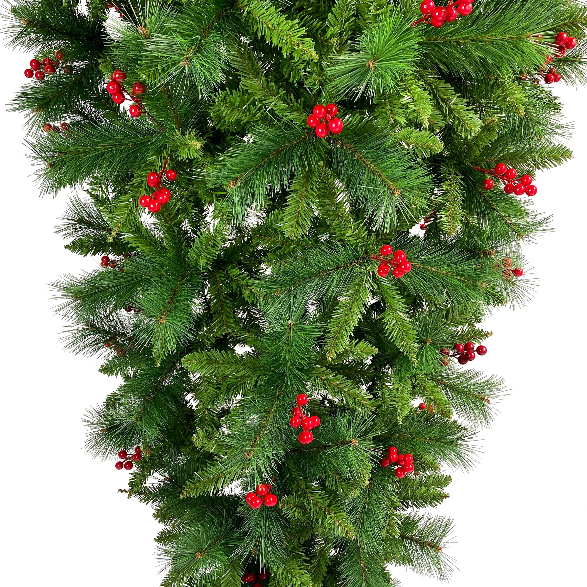 Kadyn 7.4 ft Upside Down Green Christmas Tree Hinged Spruce Full Tree, 1500 branch tips, with Red Artificial Berries, PVC Pine Needles, Artificial Holiday Christmas Pine Tree for Home, Office, Party
