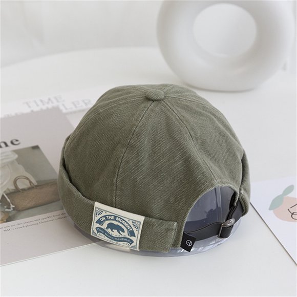Unisex Corduroy Solid Color Brimless Caps for Men Women Streetwear Hip Hop Hats Retro Beanie Docker Caps Adjustable Dome Hats Bear Green One Size